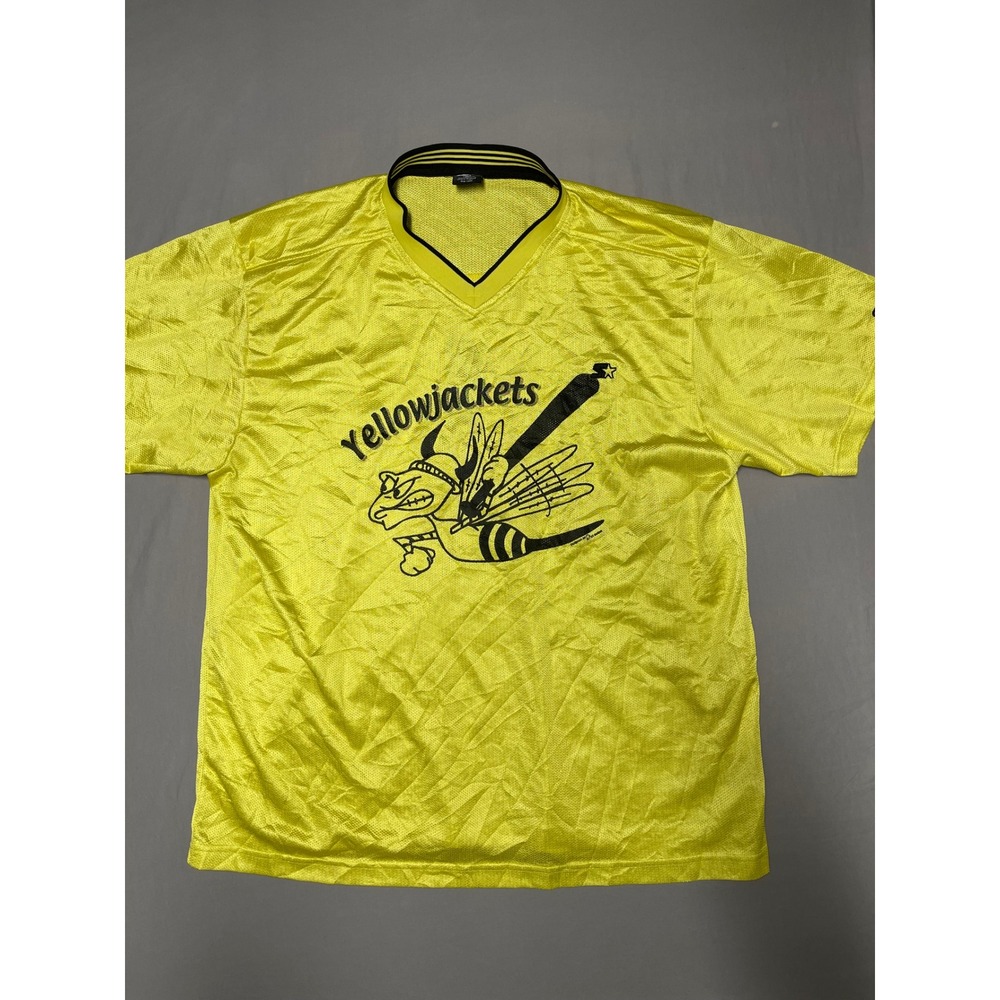 Starter Yellowjackets Mesh Jersey Mens XL Neon Yellow V-Neck Short Sleeve Shirt